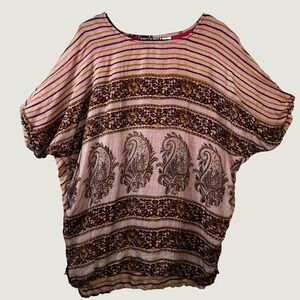 Vintage Select 100% Silk Paisley Striped Oversized Dolman Sleeve Blouse 1X Pink